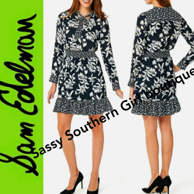 Sam Edelman Black Floral Smocked Mini Dress
